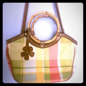 Relic 90s plaid purse, leather handles & flower